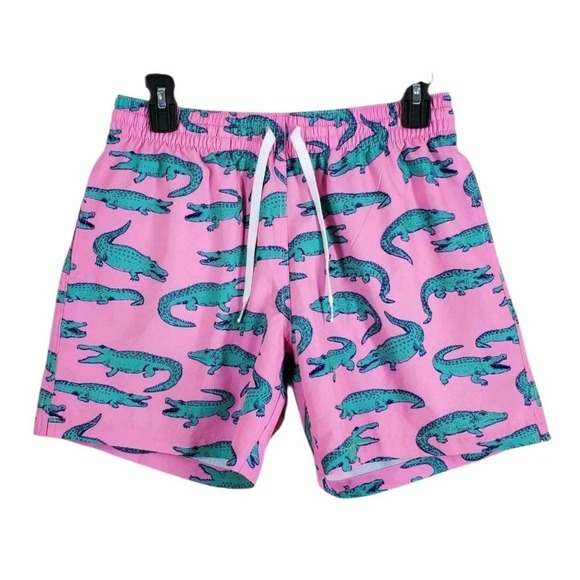 Vtg Chubbies 5.5" Shorts Mens S 28-30 Green Pink Alligator AOP Elastic Waist - Picture 8 of 9